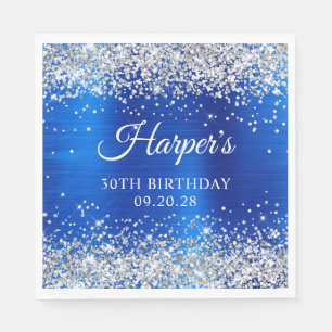 Serviette En Papier Paillettes Argentées Bleu Royal 30 ans Anniversair
