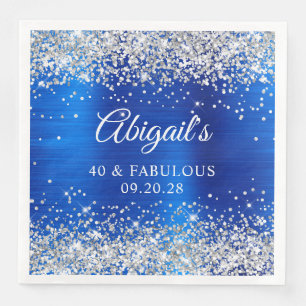 Serviette En Papier Paillettes Argentées Bleu Royal Feuille 40 & Fabul