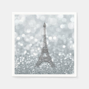 Serviette En Papier Paillettes Argentées Brillant Paris Tour Eiffel Gl