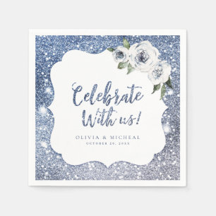 Serviette En Papier Paillettes bleues et florales, célébrez avec nous