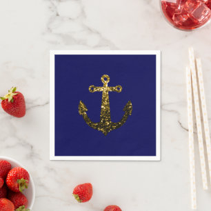 Serviette En Papier Paillettes de fausse étincelle dorée Bleu marine d