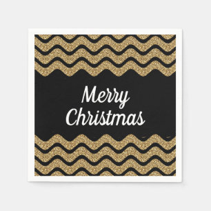 Serviette En Papier Paillettes de faux or bandes noires Noël