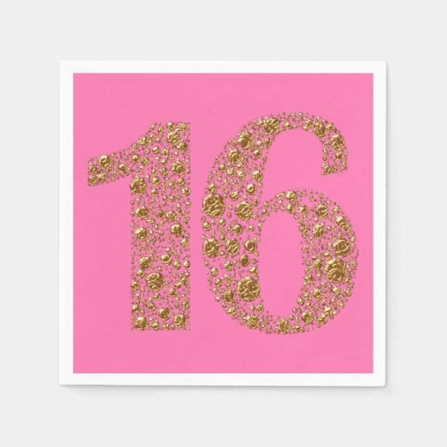 Serviette En Papier Paillettes dorées 16 Seize 16e Anniversaire TOUTE  (Devant)
