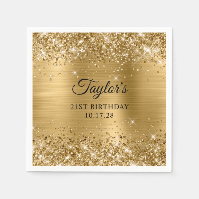 Serviette En Papier Paillettes dorées 21e anniversaire (Devant)