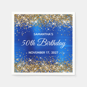 Serviette En Papier Paillettes dorées Anniversaire 50 ans en feuille