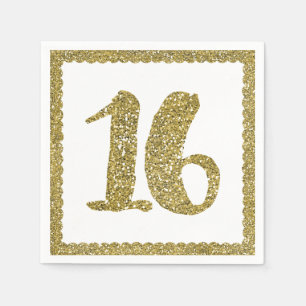 Serviette En Papier Paillettes Dorées Sweet 16 Fête d'anniversaire 16