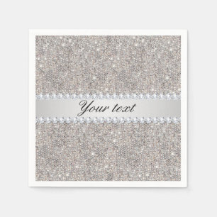 Serviette En Papier Paillettes et diamants argentés de Faux