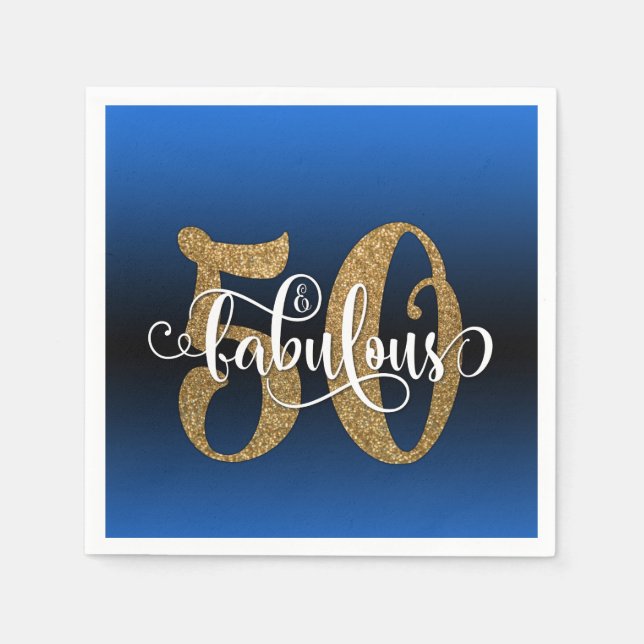 Serviette En Papier Paillettes et écriture 50 ans et fabuleux, Joyeux  (Devant)