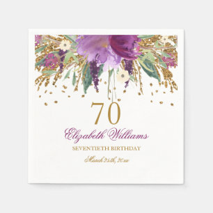 Serviette En Papier Paillettes Florales Étincelantes Anniversaire 70 A