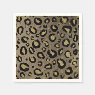 Serviette En Papier Paillettes Or Brun & Imprimé Léopard Guépard Noir