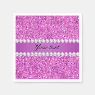 Serviette En Papier Paillettes pourpres chics et diamants de Faux