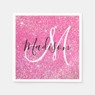 Serviette En Papier Paillettes Rose Chaud Glamour Féminin Nom Monogram