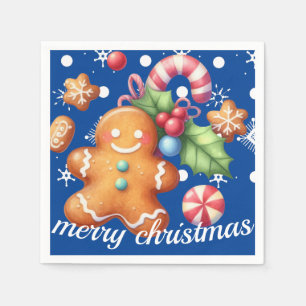 Serviette En Papier Pain d'épice Noël Menthe Bleu Nom Neige 