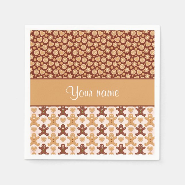 Serviette En Papier Pain d'épices Hommes Visages et Coeurs (Devant)