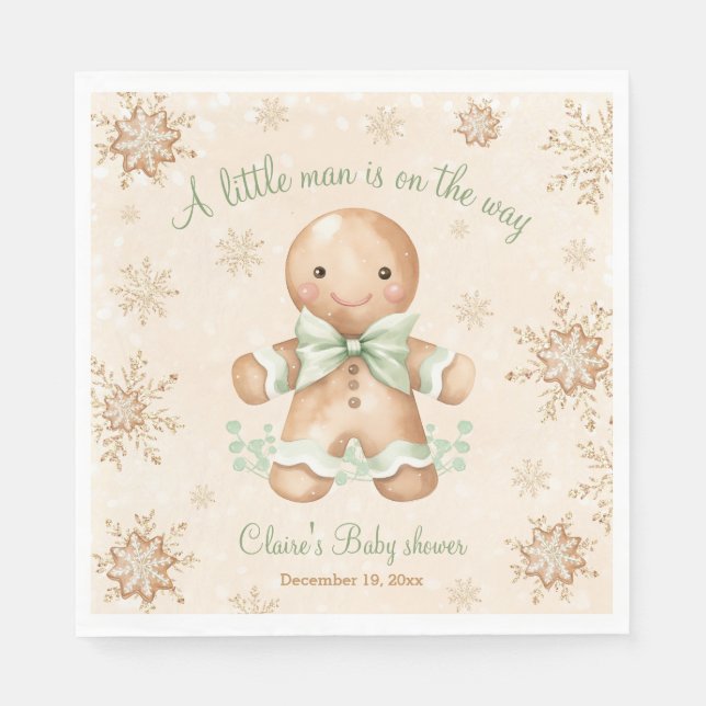 Serviette En Papier Pain d'épices Petit homme Baby shower de Noël (Devant)