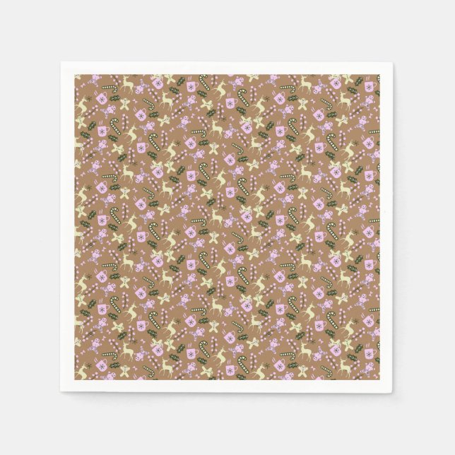 Serviette En Papier Pain d'épices rétro Deer Candycane Traite Noël (Devant)