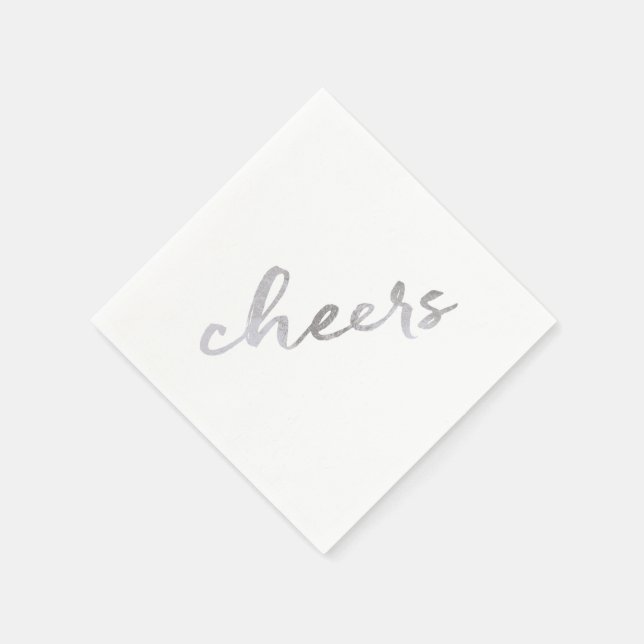 Serviette En Papier Painted Cheers Faux Silver Foil Nouvel An Napkin (Coin)