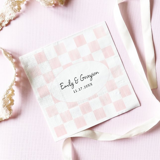 Serviette En Papier Painted Pink Checkerboard Pattern Wedding (Créateur téléchargé)