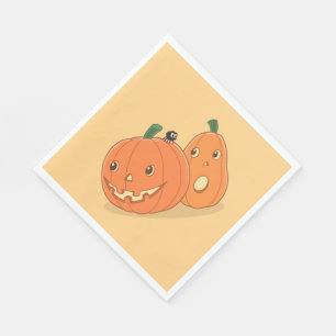 Serviette En Papier Paire de Citrouilles d'Halloween sur Jaune