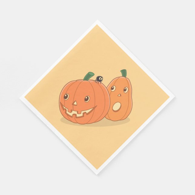 Serviette En Papier Paire de Citrouilles d'Halloween sur Jaune (Coin)