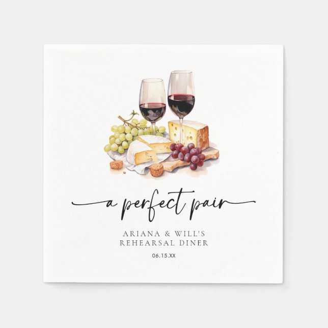 Serviette En Papier Paire Parfaite Moderne Aquarelle Vin & Fromage  (Devant)