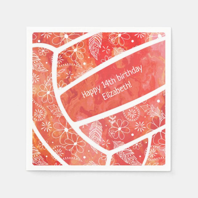 Serviette En Papier Paisley doodle en plumes rouge orange volley (Devant)
