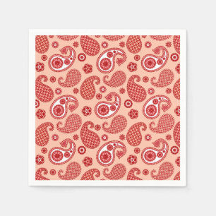 Serviette En Papier Paisley Motif, Shades of Coral Orange