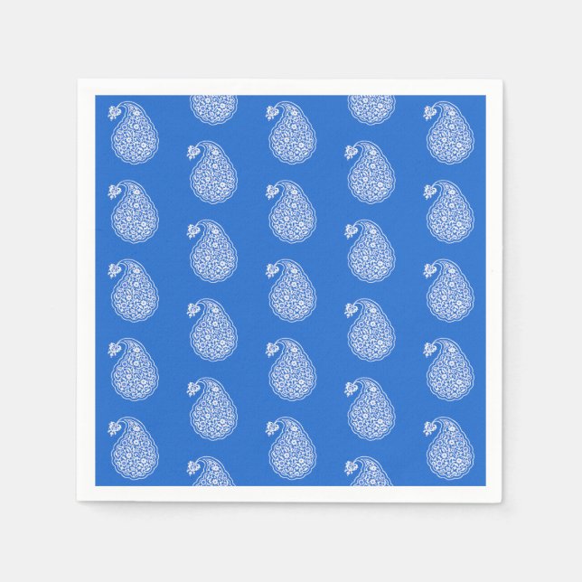Serviette En Papier Paisley perse - blanc sur bleu cobalt (Devant)