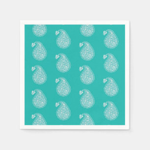 Serviette En Papier Paisley perse - blanc sur turquoise