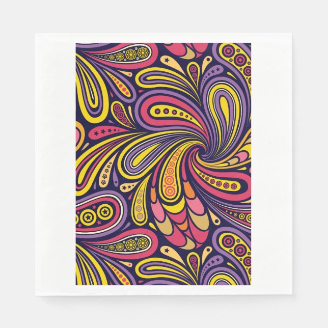 Serviette En Papier Paisley violet jaune (Devant)
