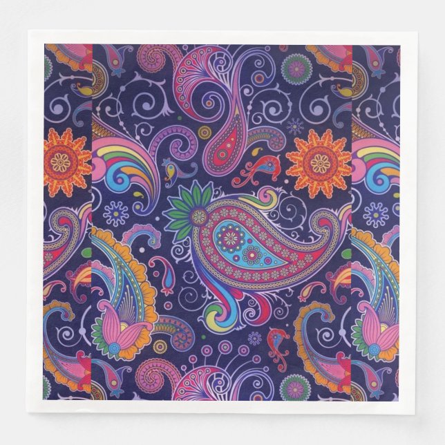 Serviette En Papier Paisley violet rose (Devant)