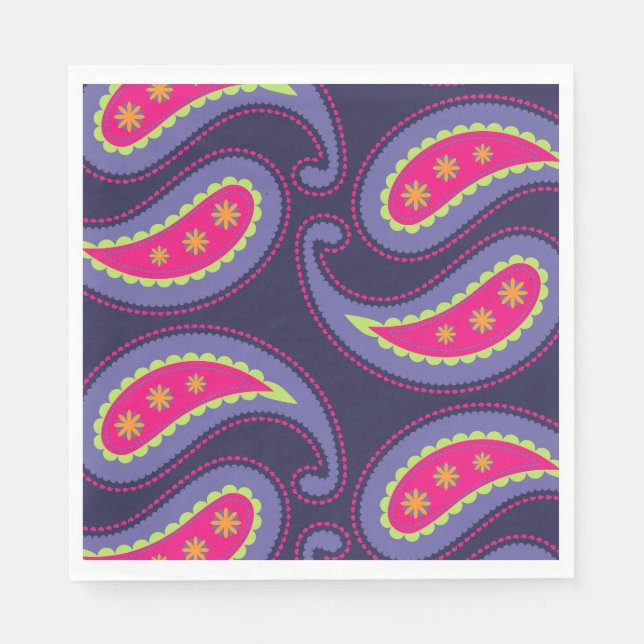 Serviette En Papier Paisley violet rose (Devant)