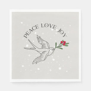 Serviette En Papier PAIX AMOUR JOIE Noël Fêtes Baies rouges