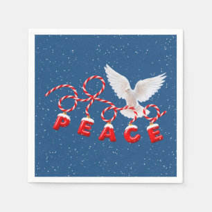 Serviette En Papier PAIX de Noël avec Colombe Blanche et Flocons de Ne