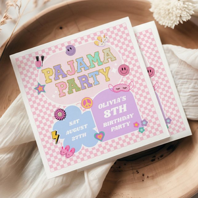 Serviette En Papier Pajama Party Preppy Varsity Patch Anniversaire (Créateur téléchargé)
