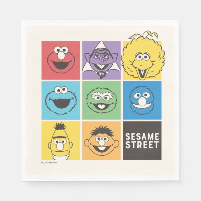 Serviette En Papier Pal de rue Sésame | Blocs de couleurs (Devant)