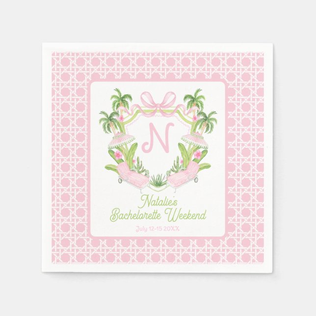 Serviette En Papier Palm Beach Monogram Crest Bachelorette Weekend (Devant)