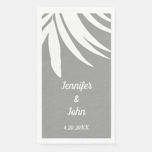 Serviette En Papier Palm Feuille gris blanc Tropical Beach Mariage (Devant)