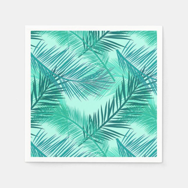 Serviette En Papier Palm Leaf Print, Turquoise, Turquoise et Aqua (Devant)