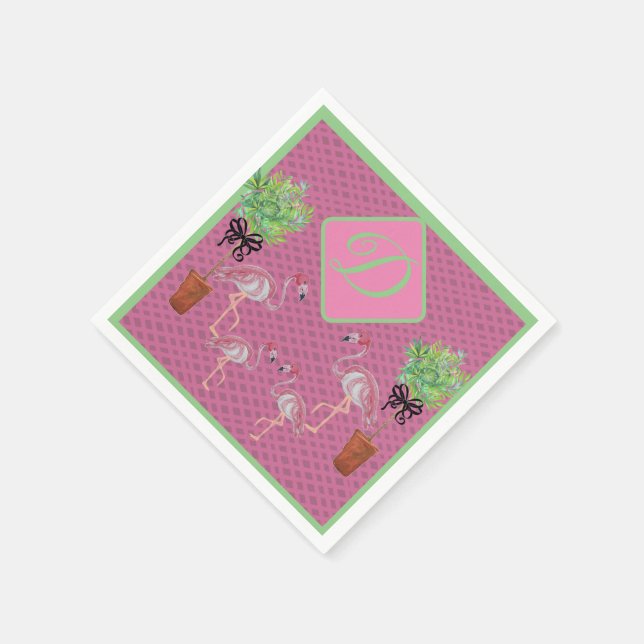 Serviette En Papier Palm Rose Flamant Rose Flamants Terre Cuite   (Coin)