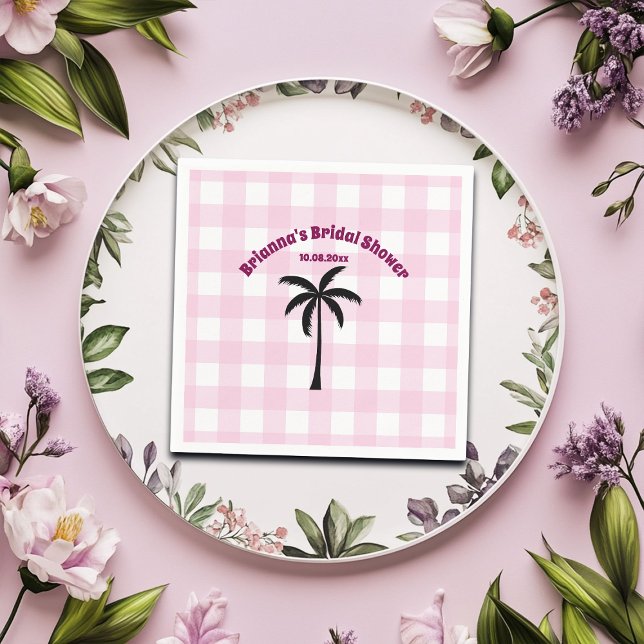 Serviette En Papier Palm Tree blanc rose À damiers Fête des mariées (Créateur téléchargé)