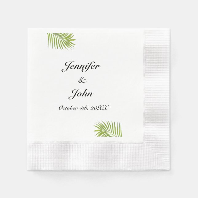 Serviette En Papier Palm Tree Foliage Vert Aquarelle Feuille Mariage (Devant)