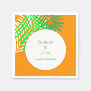 Serviette En Papier Palm Tree Orange Green Art Feuille Mariage