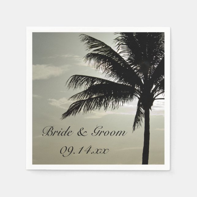 Serviette En Papier Palm Tree Silhouette Beach Mariage (Devant)