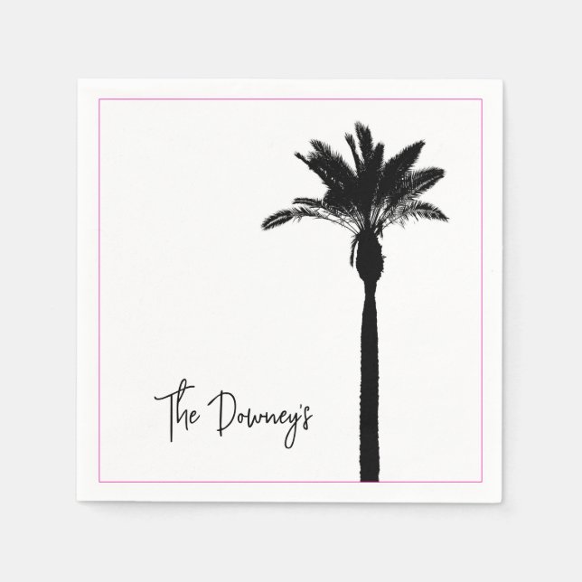 Serviette En Papier Palm Tree Silhouette Voyage Nom côtier Chic (Devant)