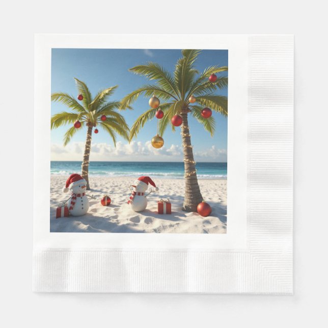 Serviette En Papier Palm Tree Tropical Beach Christmas Paper Napkin (Devant)
