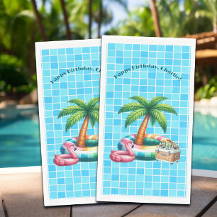Serviette En Papier Palm Trees Pool Flamant rose de fête Anniversaire