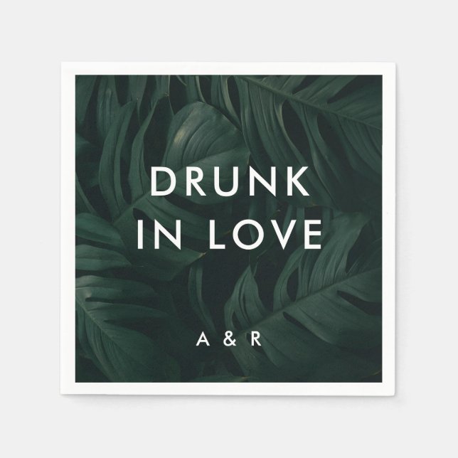 Serviette En Papier Palm Tropical Destination Mariage Drunk In Love (Devant)