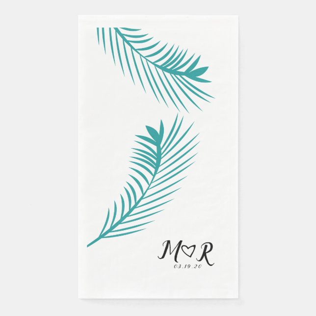 Serviette En Papier Palm Tropical Leaf Leaf Logo de Mariage    (Devant)