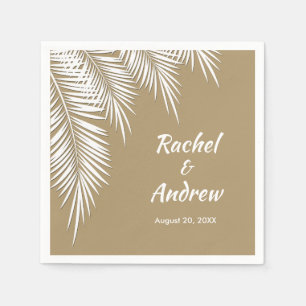 Serviette En Papier Palmier blanc sur les serviettes Gold Party